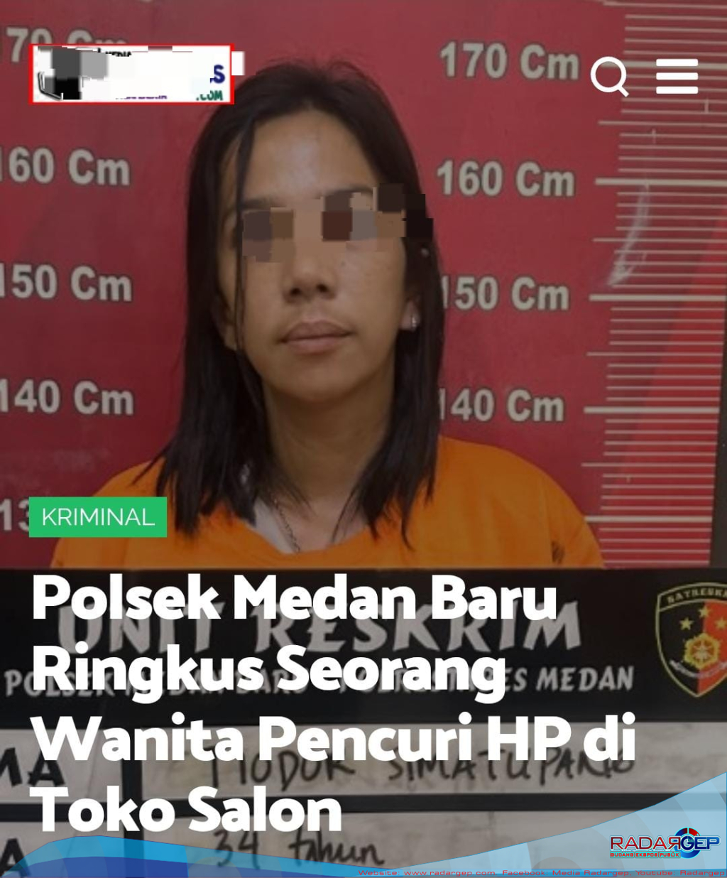 Polsek Medan Baru Ringkus Seorang wanita Pencuri Hp di Toko salon